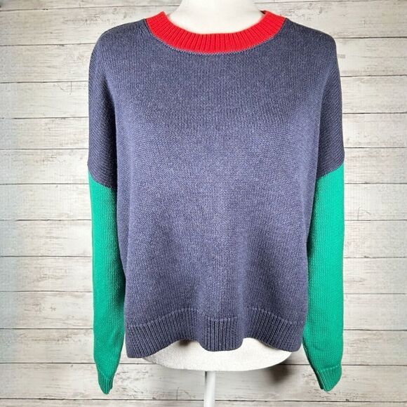 525 America Cotton Colorblock Boxy Knit Side Split Sweater L NEW - Picture 2 of 10